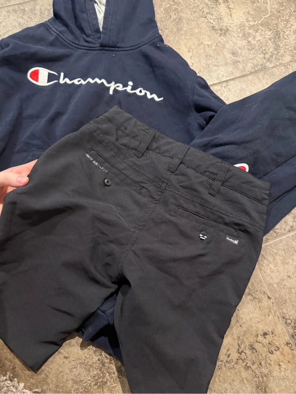 🧡Champion Navy Hoodie and Sweatpants Set and pair of Hurley shorts